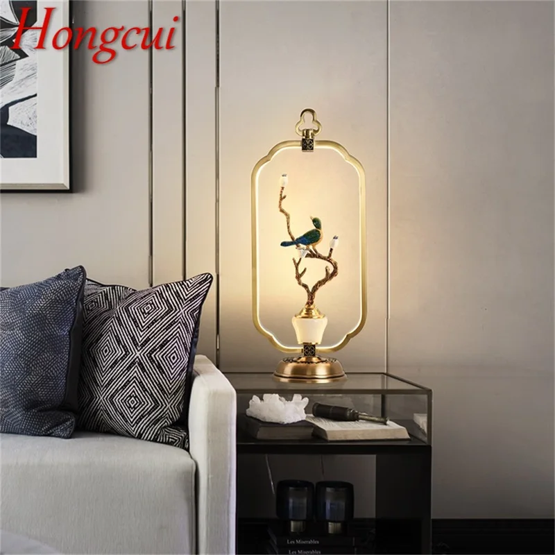 

Hongcui Modern Table Lamp Brass LED Desk Light Luxury Jade Home Decorative for Bedside Living Room
