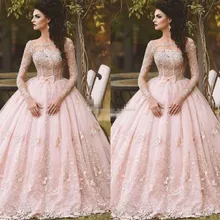 Розовое Бальное платье Бальные платья дебютантные платья с длинным рукавом для выпускного вечера 16 платьев Тюлевое Платье de bal Saudi арабский бант