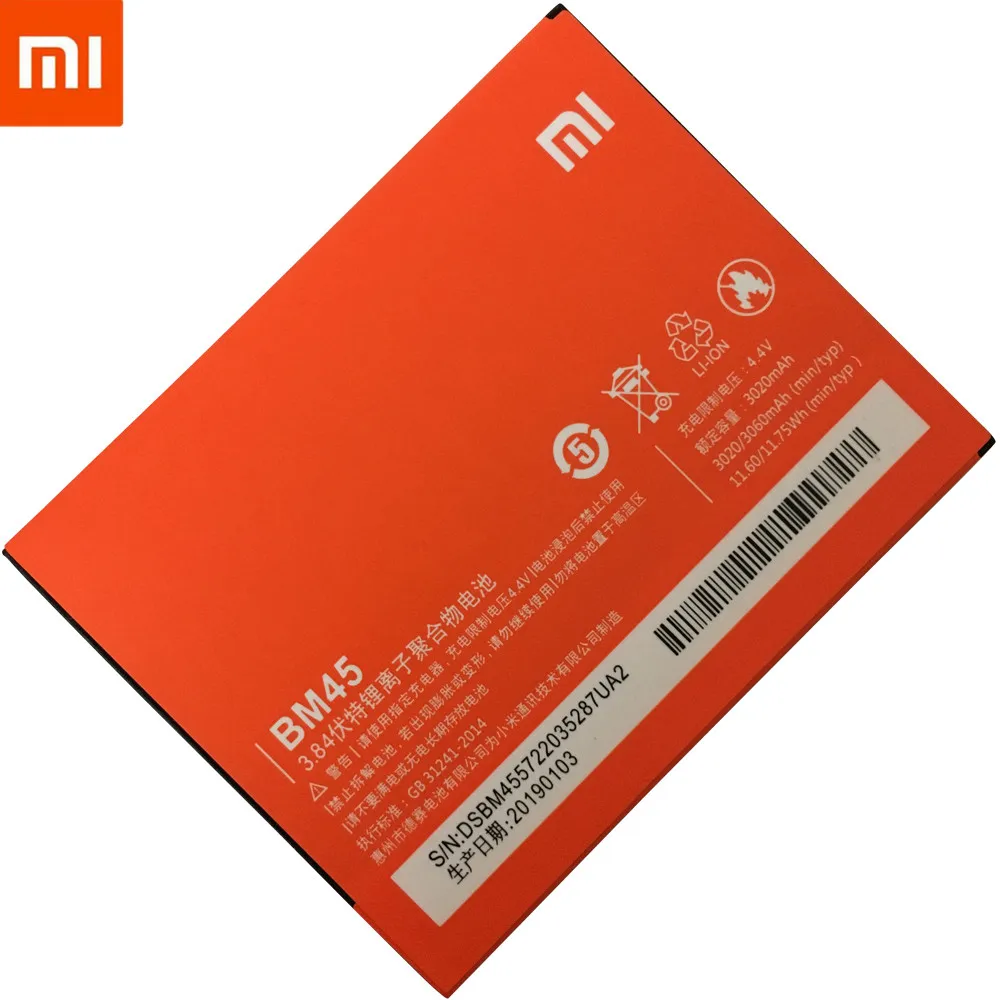 Новинка BM45 аккумулятор для телефона Xiaomi RedMi Note 2 Bateria Hongmi Real 3060mAh Мобильный сменный аккумулятор