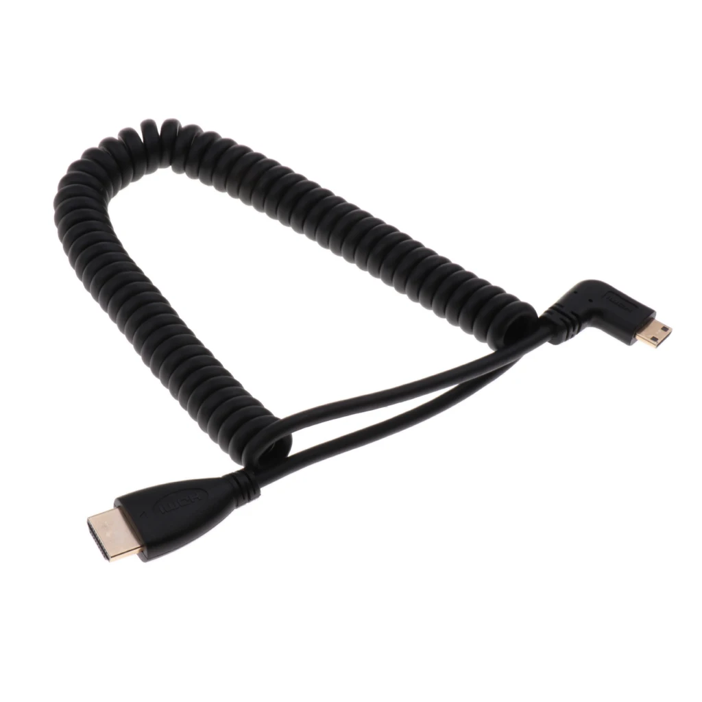 1 шт./лот HDMI A штекер на правый угол Мужской Спиральный кабель Шнур 1080p для SLR