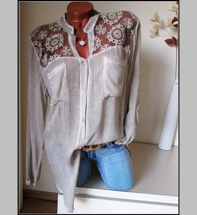 Blusas Mujer De Moda 2019 Blouse Women Plus Size 5XL Lace Patchwork Sexy White Black Long Sleeve Shirt Top Women Blouses Summer8