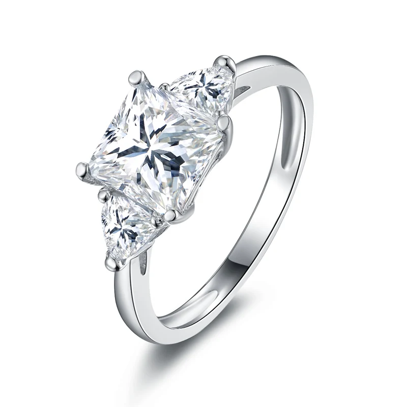 14K White Gold AINUOSHI Трендовое кольцо с тремя камнями 14 K, однотонное белое/желтое золото, День Святого Валентина, 1,6 карат, принцесса, огранка, Сона, бриллиантовое обручальное кольцо - Цвет камня: 14K White Gold