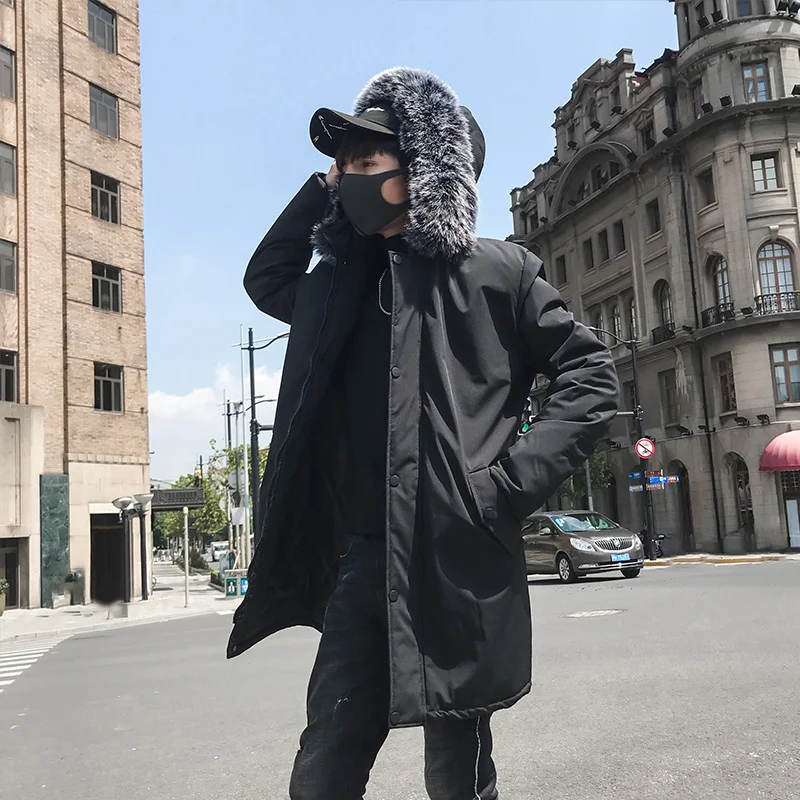 Liketkit Мужская Новая зимняя куртка пальто мужская повседневная Толстая Длинная ветровка с принтом Мужская винтажная верхняя одежда с шерстяным воротником