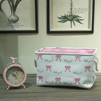 

Multifunction Cotton Linen Home Storage Tools 40*28*24cm Portable Ballet Girl Bow Print Large Capacity Toys Organizer