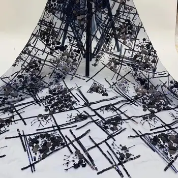 

3 colors (5yards/pc) navy blue African sequins French net lace fabric with round paillettes for bling bling party dress FZZ812