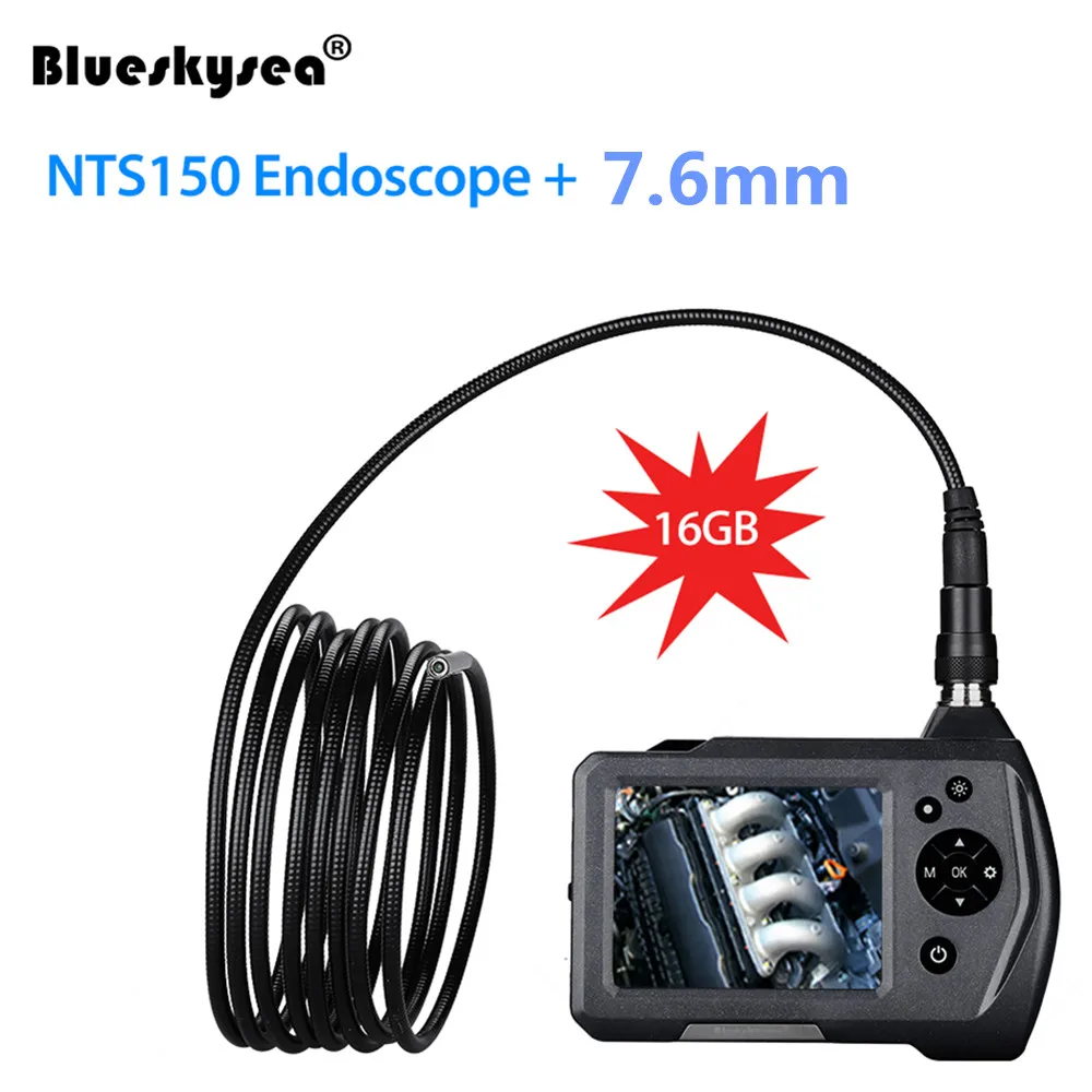 7.6mm borescope Camera New NTS150 3.5" color LCD Display Monitor Inspection Endoscope 6 LEDS Borescope 7.6mm Snake Tube Camera