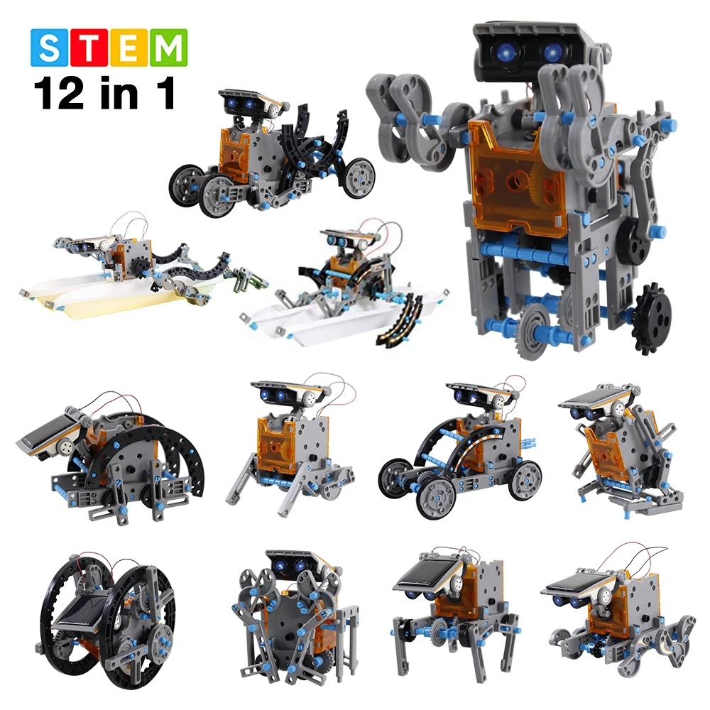 12 in 1 educational solar robot kit 190 pieces motor and gear DIY assembly block children's toy | Игрушки и хобби