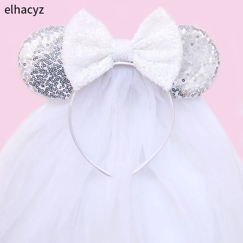 White Day Veil Mouse Ears Bow Hairband Festival Headband Women Single Party Decoration Valentine's Day Girls Hair Accessories trendy flower fringed triangle scarf women elegant lace shawl breathable headscarf decoration neck scarf wedding veil bufanda