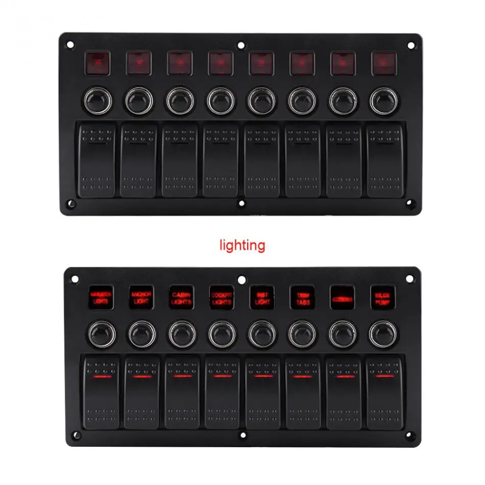 8 Gang 12 V-24 V светодиодный кулисный переключатель Панель& PCB плата защиты от перегрузки для автомобиля морской лодки RV 8 Gang светодиодный переключатель Панель
