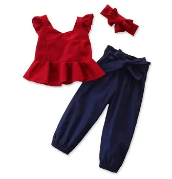 

5sets/lot toddler girls clothing sets Red (shirt+pants+headband) baby kids set 2-7T sylvia 613540520302