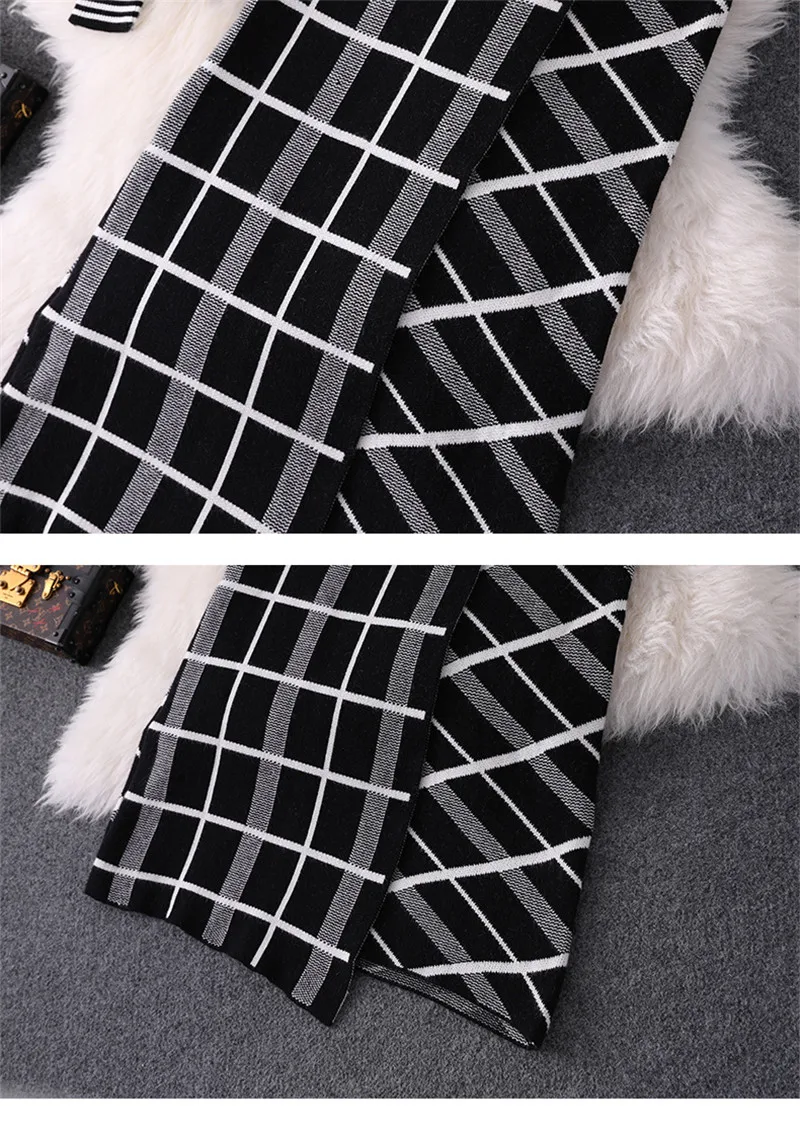 Top Brand Designer Women Sweater Skirt 2Pcs Set 2019 Autumn Winter High Neck Knit Top+Plaid Skirt Suit Set Lady Twinset