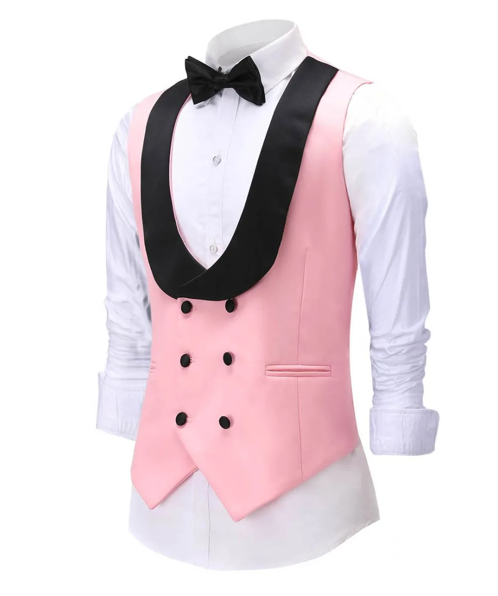 casual masculino rosa garçom colete jaqueta fino ajuste baile de formatura duplo breasted blazer ternos champanhe colete para casamento melhor homem noivos