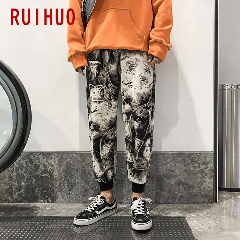 RUIHUO, мужские камуфляжные брюки длиной до щиколотки, уличная одежда, камуфляжные мужские брюки, брюки для бега, Мужские штаны в стиле хип-хоп, спортивные штаны XXL, осень