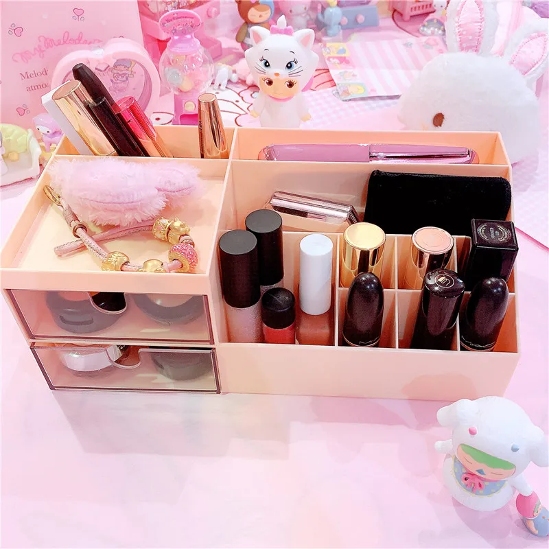  Pink Drawer Cosmetic Storage Box Household Desktop Jewelry Finishing Box Drawer Dressing Table Skin