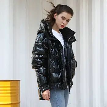 

Colorful bright down jacket female thick hooded black long white duck down winter coat