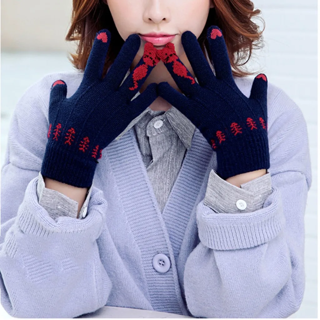 Новые перчатки женские зимние трикотажные перчатки плюс бархат плюс толстый вязаный сенсорный экран Велоспорт пять пальцев Открытый игры GloveBL1