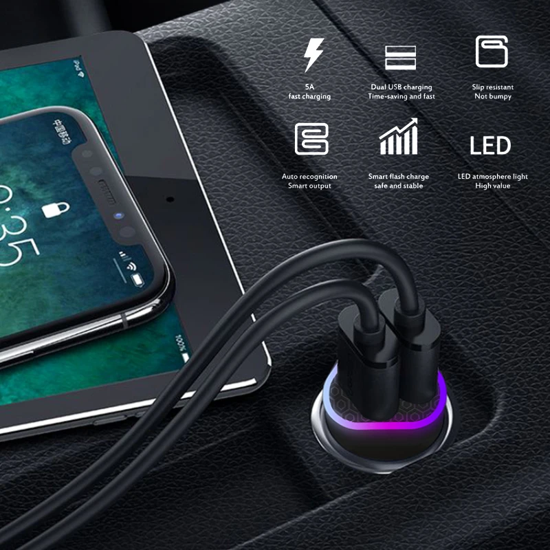 Автомобильное зарядное устройство QC3.0 с двумя USB портами 3 1 А для iPhone Samsung Xiaomi mi А| |