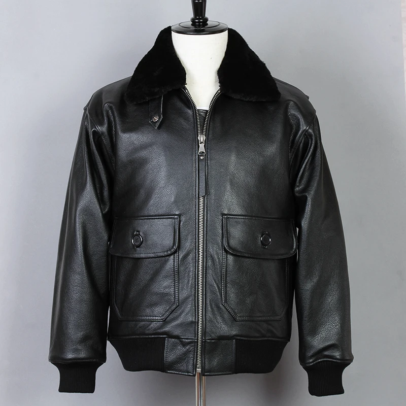 

Avirex fly Motorcycle Genuine Leather Men Cowskin Air force Flight Jackets G1 Fur collar Bomber Jacket Winter Coat