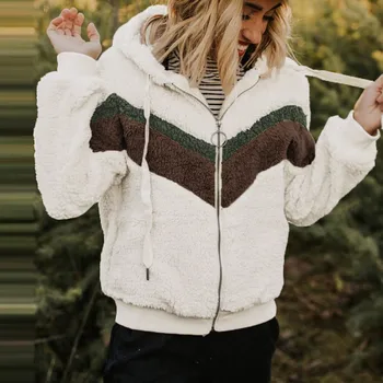 

Autumn Winter Warm Jacket Coat Women Large Size Plush Overcoat 2020 New Ladies Long Sleeve Stitching Hooded Jacket Coat