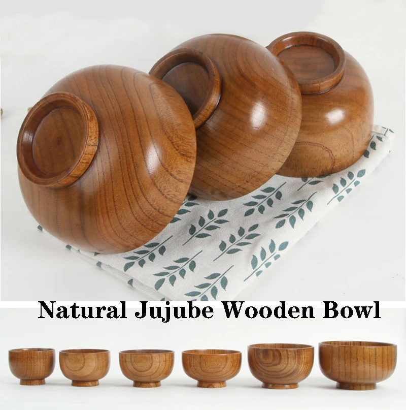Japanese style natural jujube wooden bowl children adult rice bowl