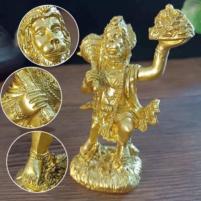 Statue Hanuman en or, ornements en résine, singe hindou indien, dieu bouddha, Sculpture, décoration de la maison, cadeau porte-bonheur 3