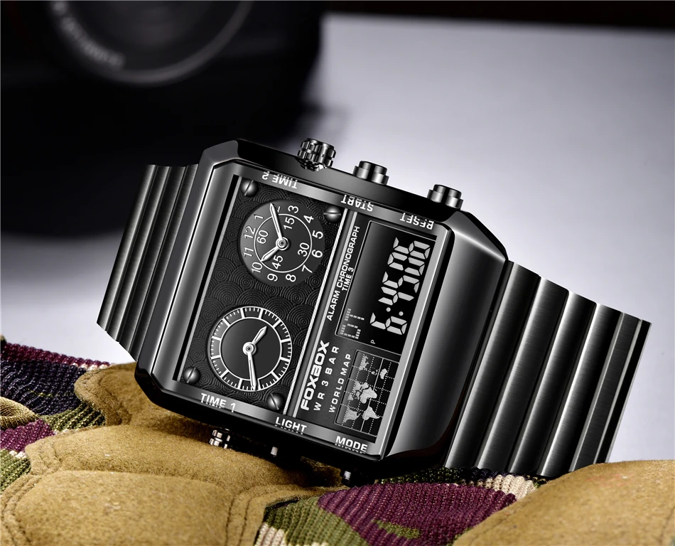 Dual Display Quartz Men Watches Military Luminous Sports Man Wrist Watch Steel Band Waterproof Male Clock_voghion.com