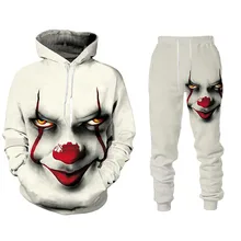 Autumn Winter 2022 3D Demon Clown Printed Men's Hooded Sweater Set Men's Sportswear Tracksuit Long Sleeve Men's Clothing Suit