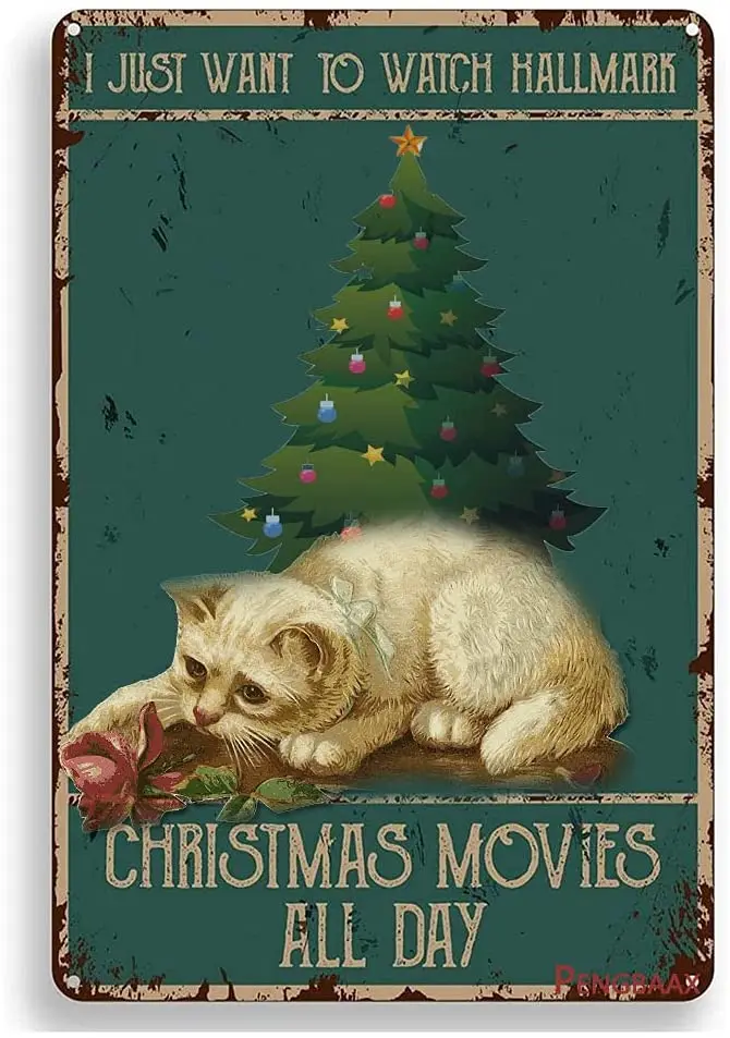 

Retro Christmas Cat Tin Sign Funny Quote Vintage Metal Tin Sign Wall Decor for Office/Home/Classroom/Winter Decor Gifts for