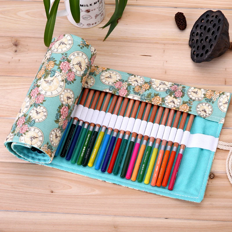 Pencil Roll Wrap,drawing Coloring Canvas Pencil Roll 36/48/72 Slots Artist  Pencils Pouch Case Canvas Stationery