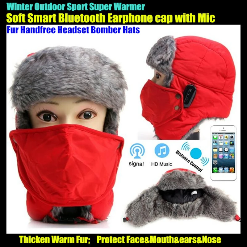 Зимние мягкие Smart Bluetooth V3.0 наушники Кепки, Динамик микрофоном, утепленные мехом, Handfree гарнитура куртка-бомбер Шапки, теплые лица и уха
