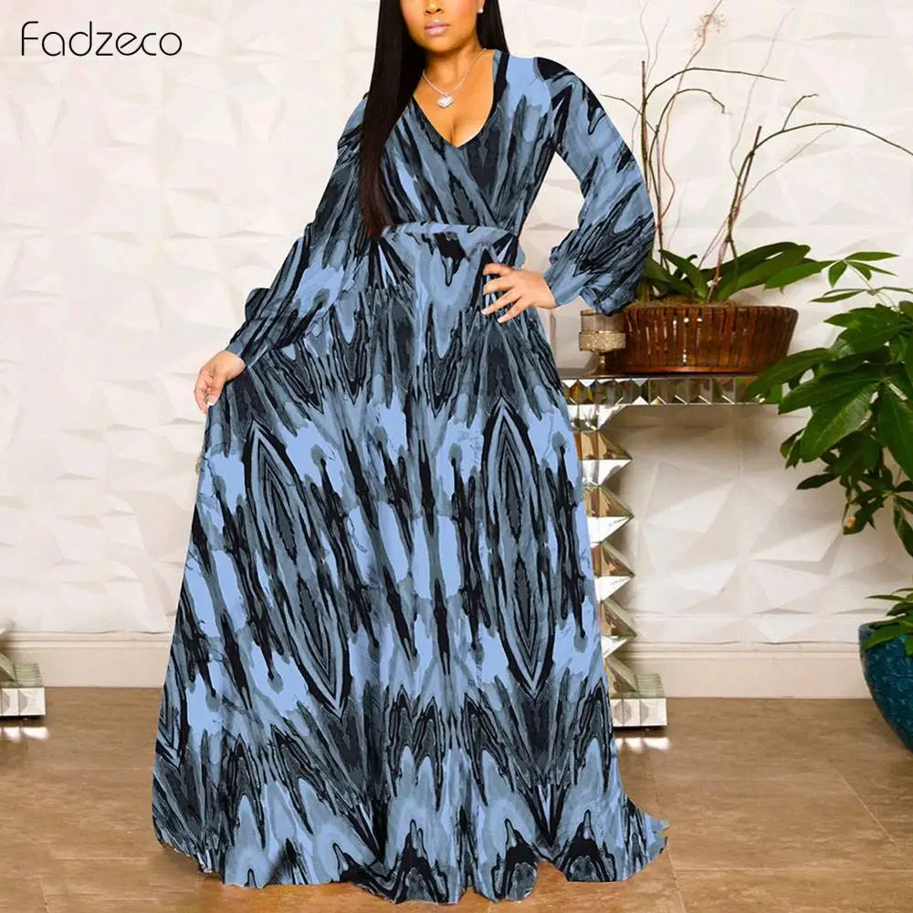 Fadzeco African Plus Size Dresses For Women Robe Loose Dress Dashiki Batik Floral Wax Print Lady Clothing African Gown For Women