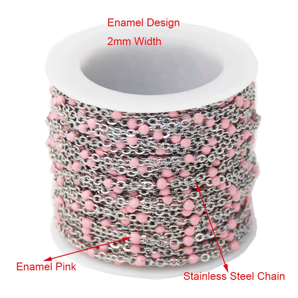 Steel Pink 1 рулон/10 метров 2 мм ширина нержавеющей стали позолоченный спутниковый кабель цепь из бусин для женщин Девушка ожерелье делая - Цвет: Steel Pink