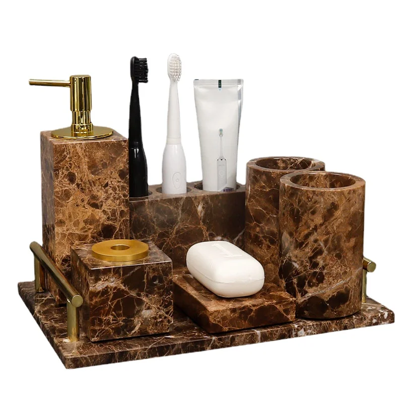 

2022 new Marble Washing Set Five-Piece Bathroom Set Toilet Tooth Cup High-End Hotel Bathroom Light Luxury Supplies