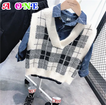 

baby boy sweater 2019 winter new fashion plaid Knit vest sweater casual brand kids sweater Suita for 90-130cm z156