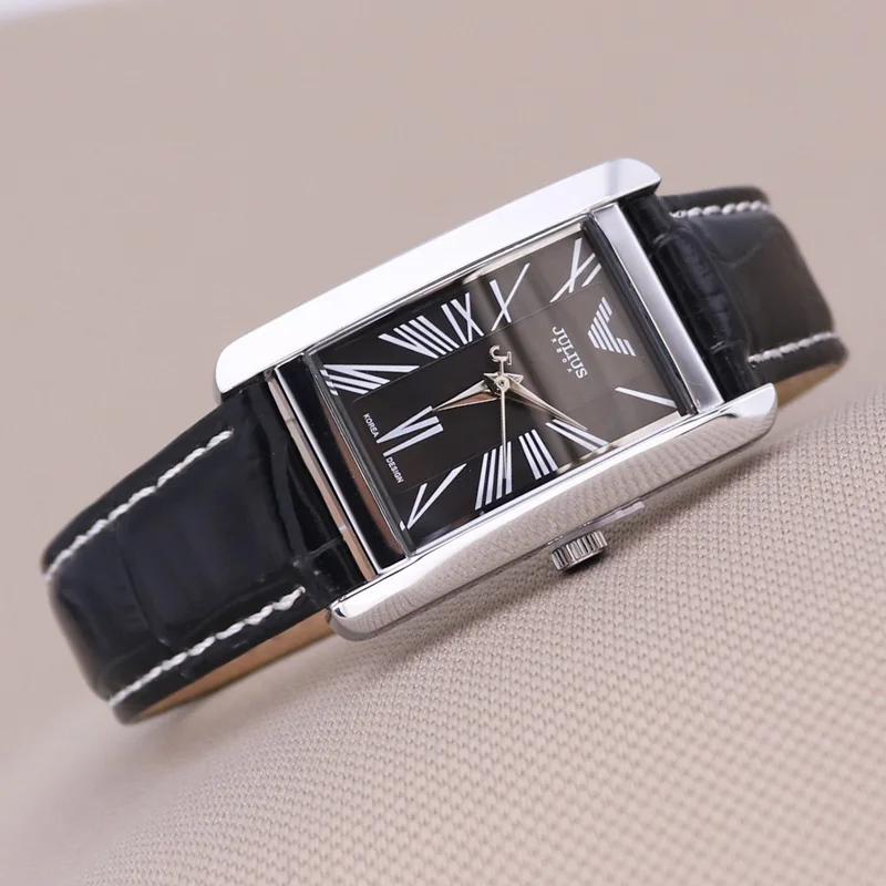 Small Black Black Классические женские часы, японские кварцевые часы, модный браслет, роскошный бренд, кожаные часы для девочек, подарок на день рождения, коробка Julius 399 - Цвет: Small Black Black