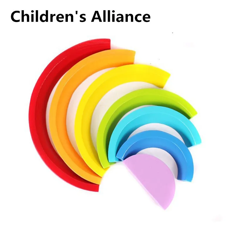 

2019 New Colorful Wood Rainbow Building Blocks Toys Creative Assembling Wooden Blocks Circle Set Educational Toys for Children