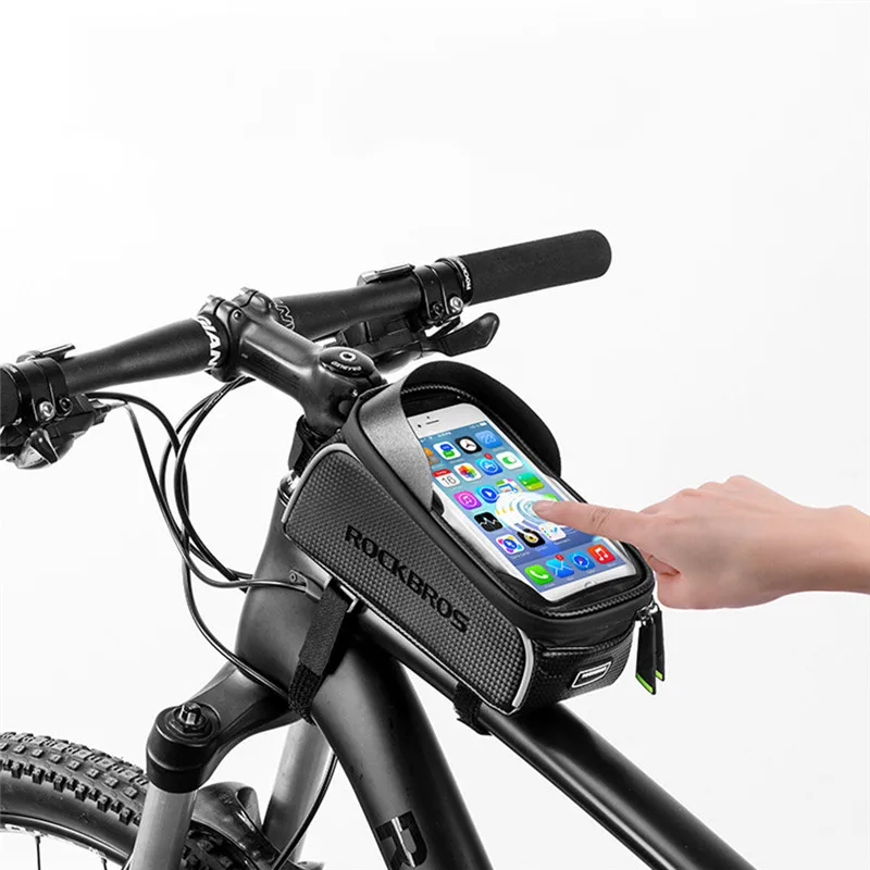 ROCKBROS MTB дорожный велосипед велосипедные сумки водонепроницаемый сенсорный экран Велоспорт Топ Передняя труба рамка сумки 6,0 чехол для телефона Аксессуары для велосипеда