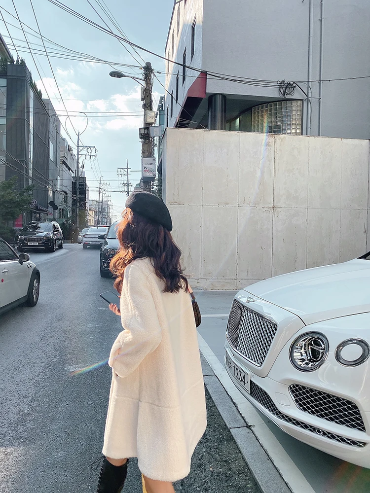 MISHOW Winter Thick Solid Standing collar Lambswool Coat Women Causal Single-breasted Belt Warm Fur Jacket MX19D8329