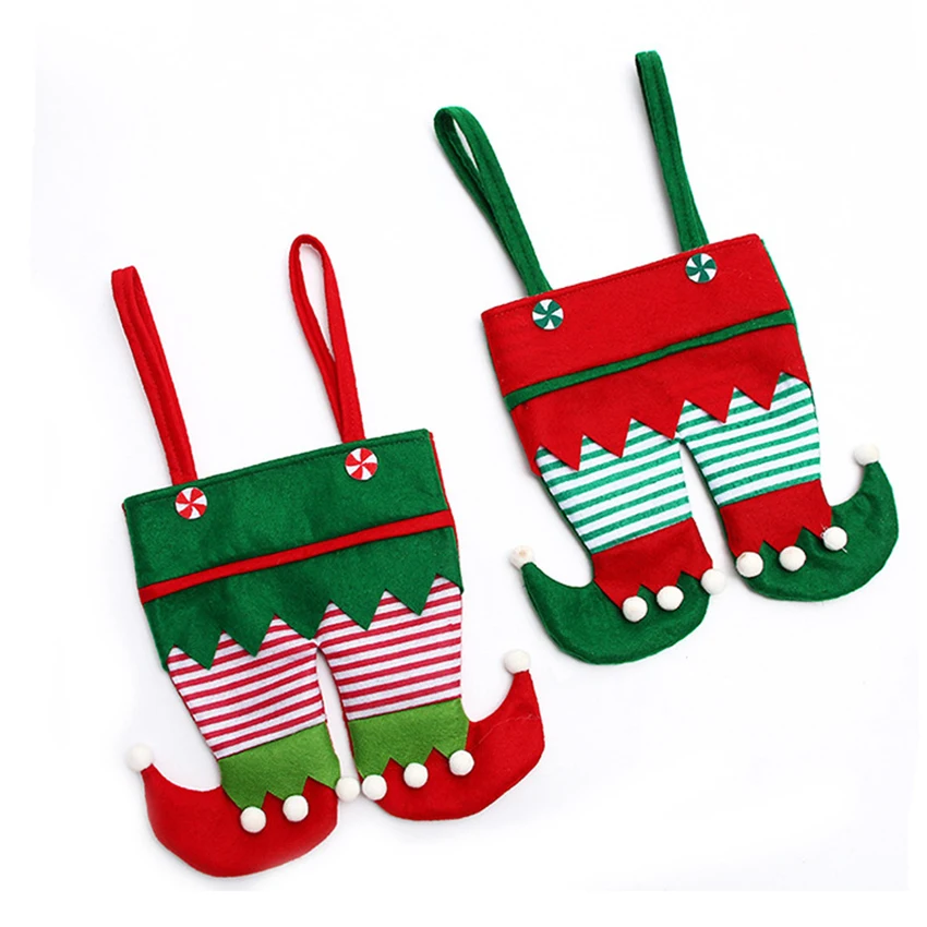 Flannel Pants Candy Treat Bag Reusable Christmas Gift Bags Cookie Packaging Handbag Christmas Holiday Shopping Storage Bag