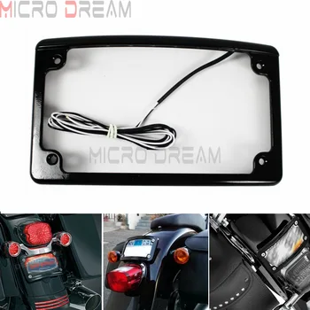 

Black Motorcycle 12° Curved License Plate Frame Number Bracket w/6 Super Bright White LED Light for Harley Honda Yamaha