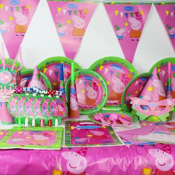 

Peppa Pig Family Birthday Party Decoration Supplies Anime Figure Disposable Dinner Plate Fork Cups Hats Plate Birthday Deco