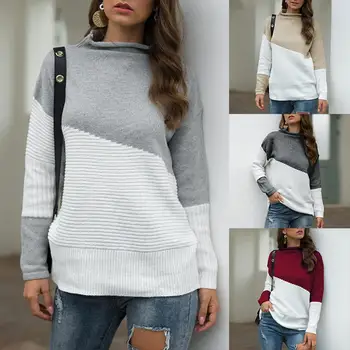 

Women Casual O Neck Long Sleeve Color Block Bottoming Knitwear Warm Sweater high quality material soft lightweight perfect gifts