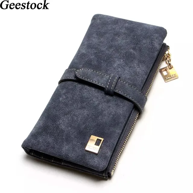 Geestock Women Wallet Coin Purse PU Matte Two Fold Wallets Zipper Mobile Phone Design Card Holder Ladies Clutches Wallet Gray