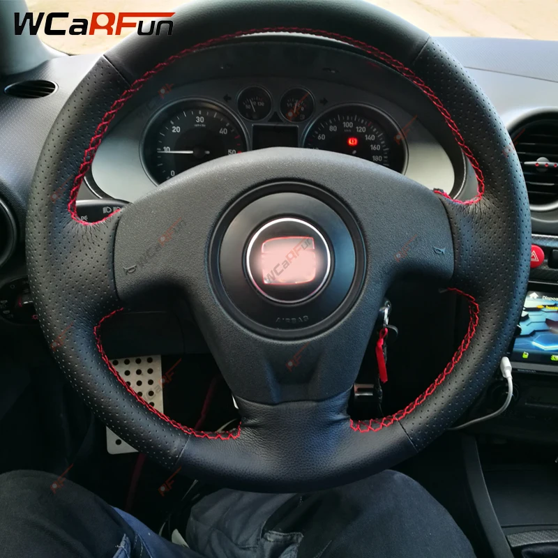 WCaRFun ручная строчка искусственная кожа черного цвета для Seat Ibiza 2004 2006|car steering wheel