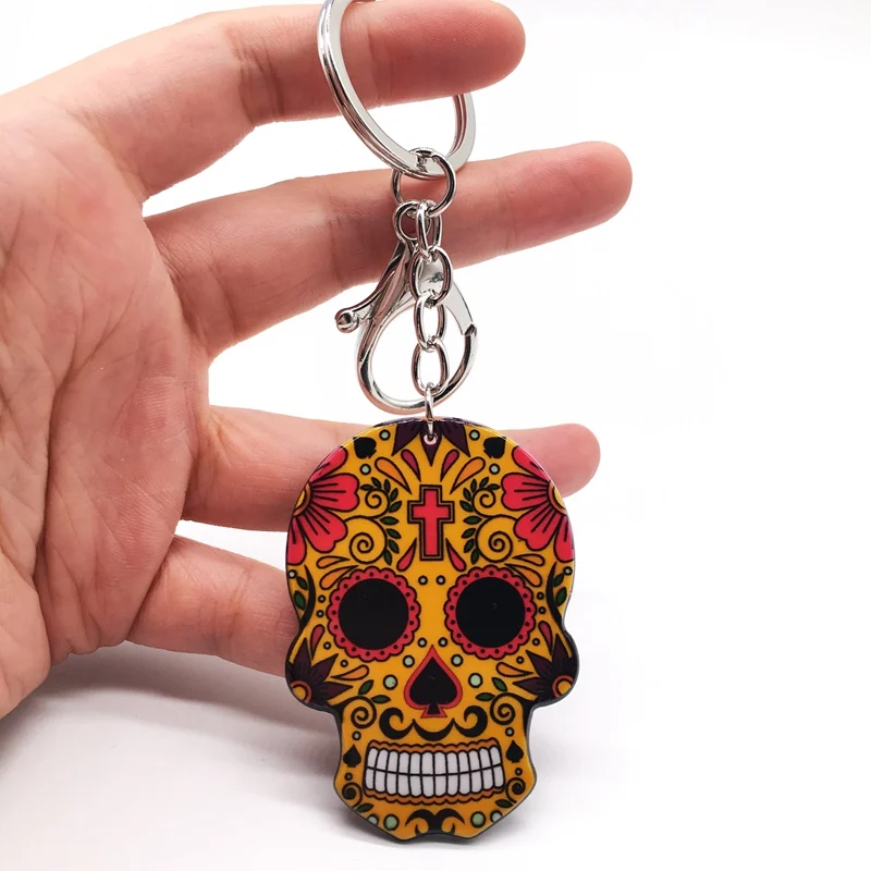 Брелок с черепом Calavera мексиканский милый сахарный череп большая омаровая цепочка для ключей брелок для Хэллоуина акриловый рельефный череп брелок сумка Шарм - Цвет: H