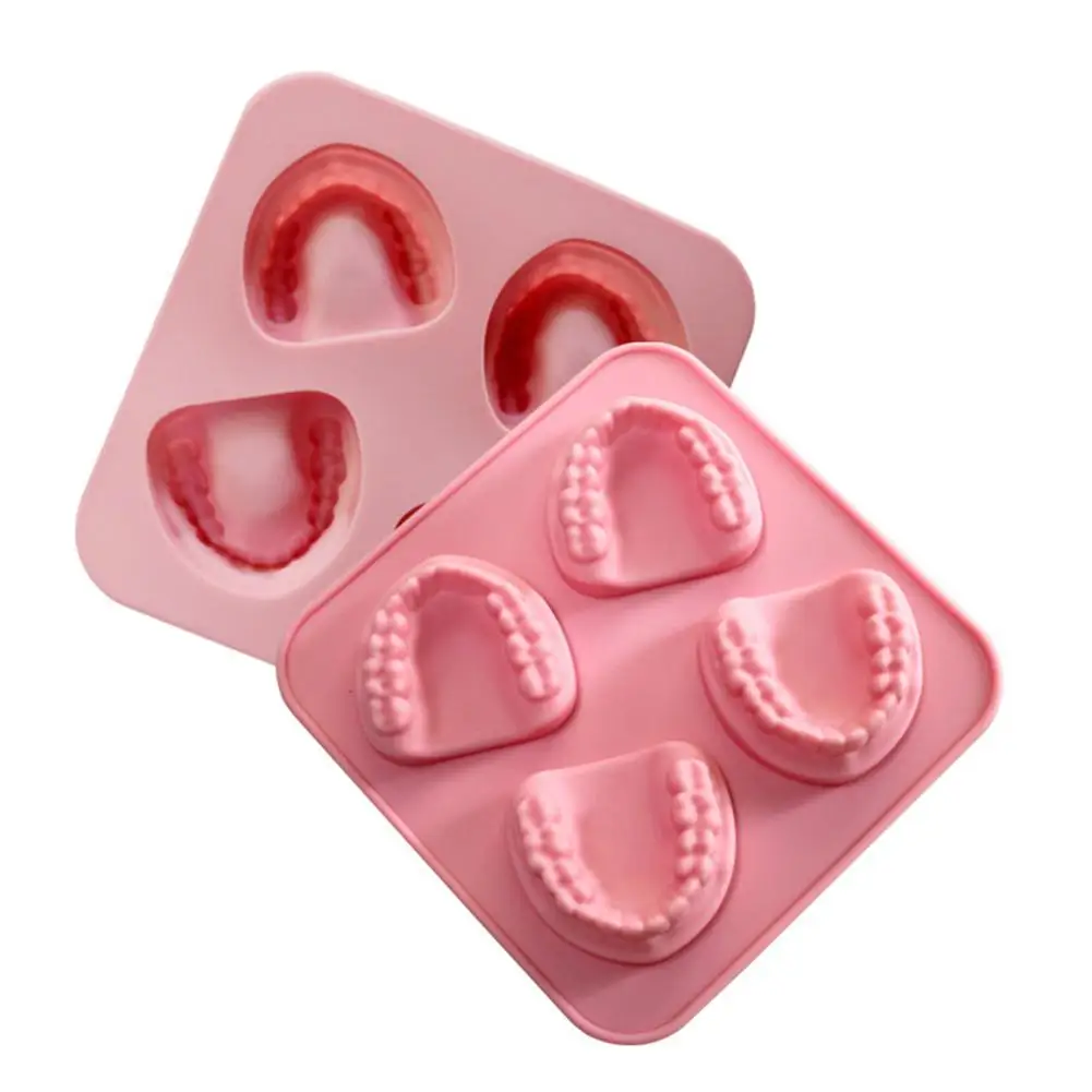 4 Hole Denture Shaped Ice Tray Mold Silicone Cube Trays Carving DIY Cream Gag Gift for Dentists or Seniors |