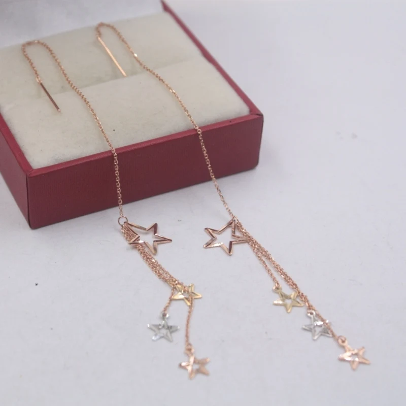 

Solid 18K Multi-tone Gold Dangle Earrings Best Gift Perfect Star & O Chain Earrings Line 140mmL 1.81g Fine Jewelry