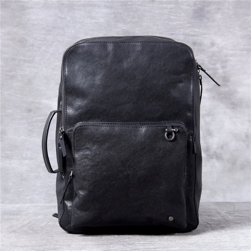 

New simple men's genuine leather backpack large-capacity first layer cowhide ladies daily casual handbag black computer bag