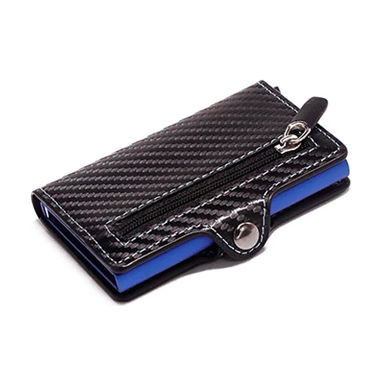 Bisi Goro RFID металлический держатель для карт, кнопка для монет, кошелек, защита, Модный кошелек из углеродного волокна, мужской тонкий кошелек, Противоугонный Чехол для карт - Цвет: Blue CZ06