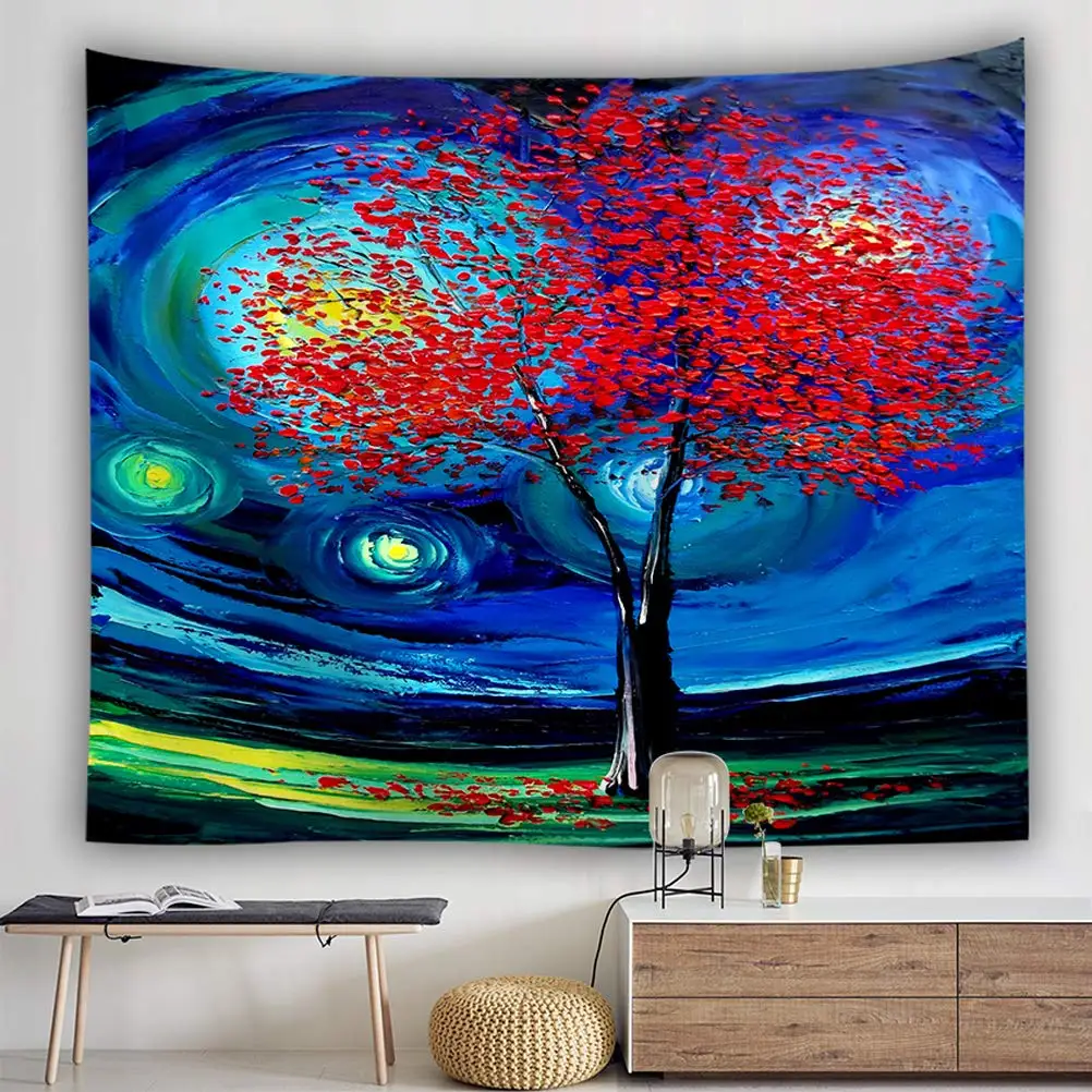 Дерево психоделический гобелен настенный, Trippy Galaxy Синий Природа Дерево жизни Готический абстрактный фон для спальни гостиной